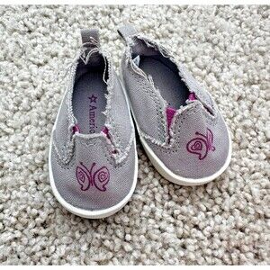 American Girl Doll 18" Doll Gray Pink Butterfly Slip On Canvas Shoes